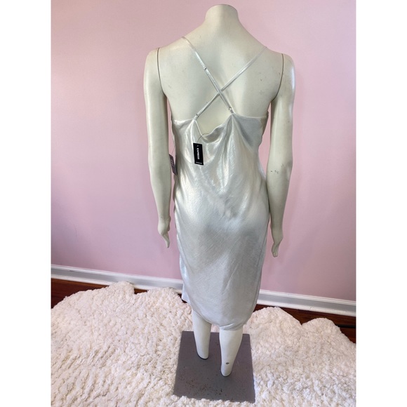 Express Metallic Cowl Neck Cross Back Midi Slip Dress - Picture 8 of 15
